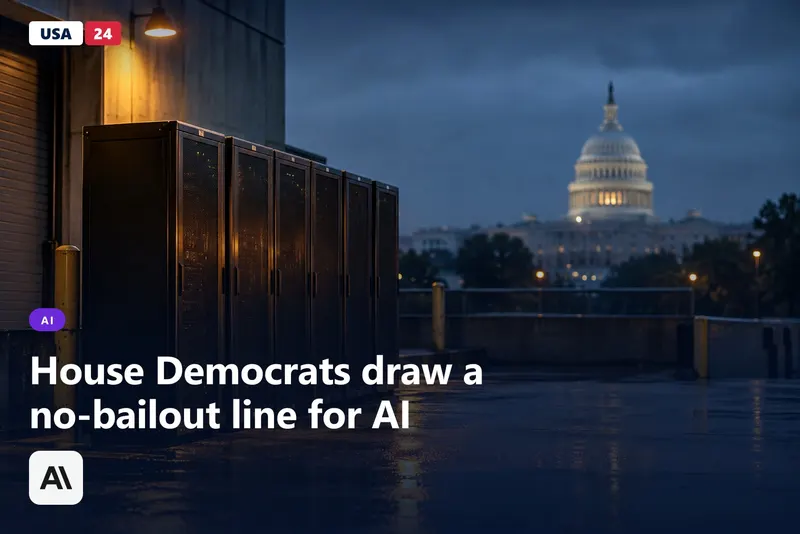 Dusk loading dock with dark server cabinets under a sodium lamp, a blurred federal dome behind them, rain on concrete.