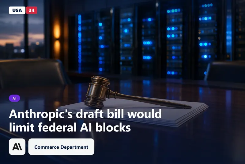 Brass gavel on a stack of blank white papers beside a dark server rack with glowing blue status lights.