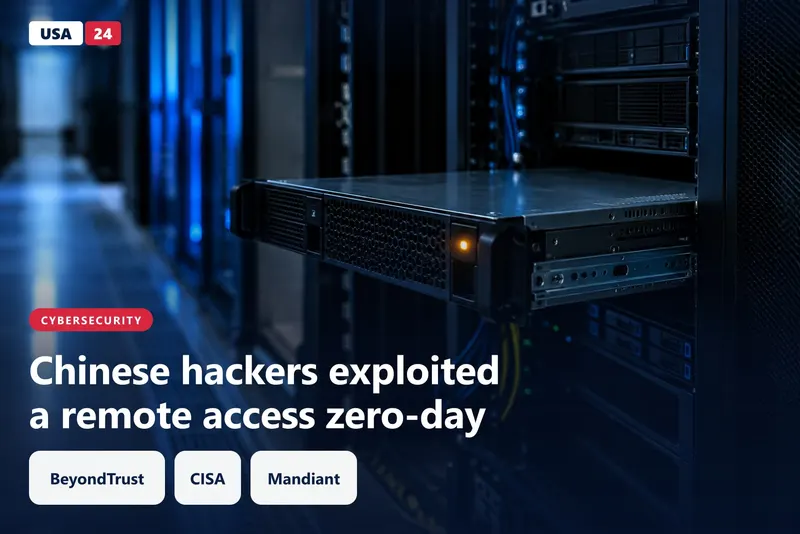 A dim data center aisle with one black rack-mounted appliance pulled partly out, its status light glowing amber.