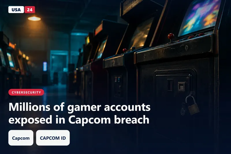 Empty arcade hall at night with one glowing cabinet screen and a padlock hanging open on its coin door.