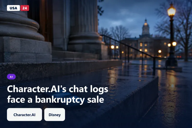 A smartphone with a blurred, glowing screen rests on wet courthouse steps at dusk, with a stone building behind it.