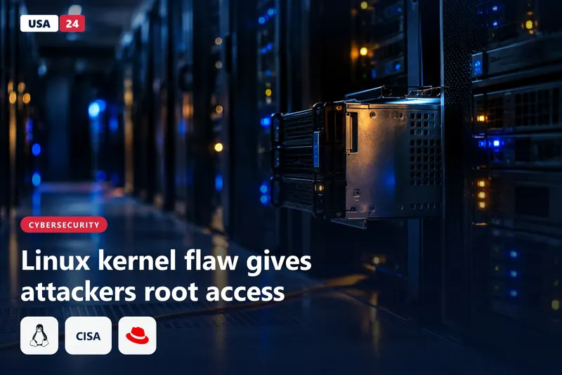 Server racks in a dim data center aisle, one blade pulled partly out, blue status lights glowing out of focus.