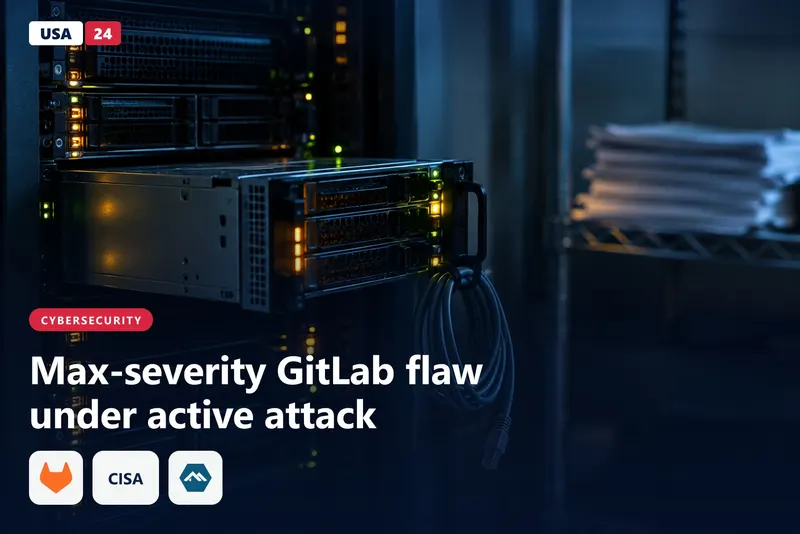 Server rack in a dim data closet, one unit pulled partly out, amber status lights glowing in the dark.