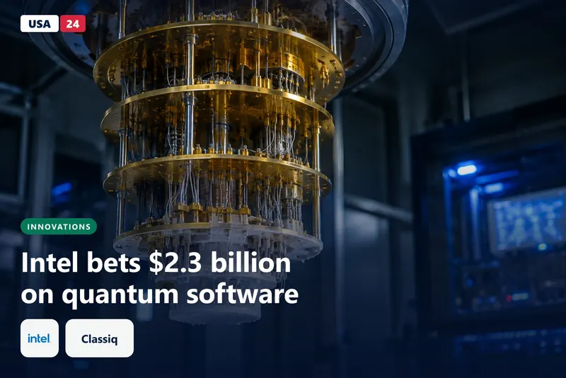 Gold-plated copper plates stacked in a cryogenic chamber, frost on the lower tiers, soft blue light in a dim lab.
