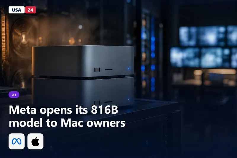 A pair of aluminum desktop computers on a black rack in a dim room, lit by soft blue light from their ports and blurred racks behind.