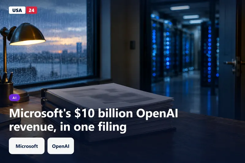 Bound filings stacked on a wooden desk by a rain-streaked window at dawn, with blue server lights glowing softly behind.
