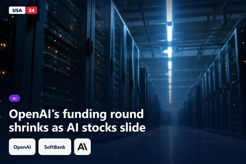 Rows of dark server racks in a cold data hall, a few status lights dimmed to amber under cool blue light.