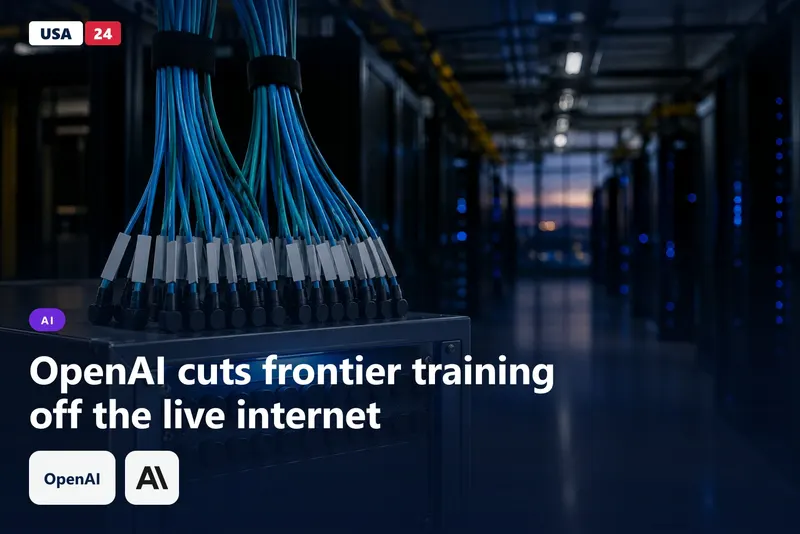 Fiber-optic cables end in sealed, capped ports on a steel cabinet in a dim data center aisle lit by a single blue light.