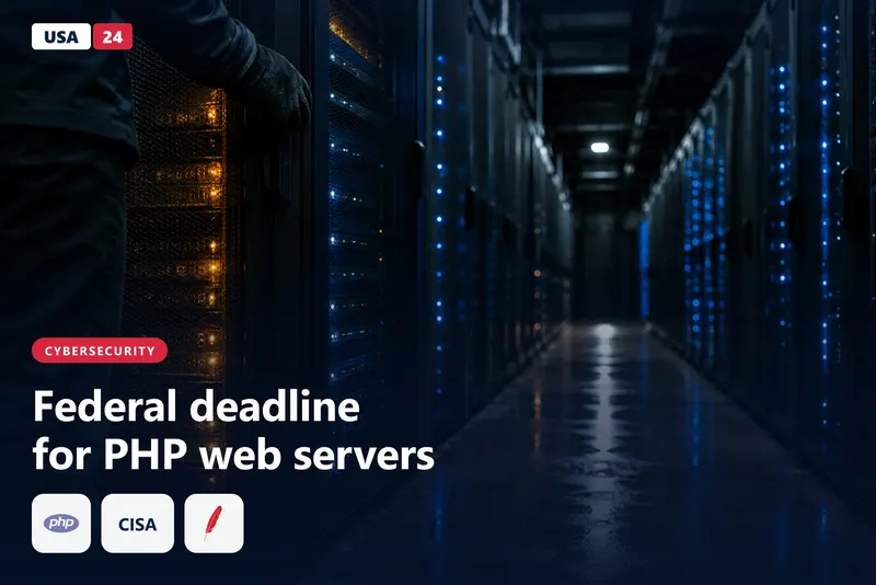 Rows of data center server racks in dim blue light, with one rack's amber status lights glowing in a night aisle.