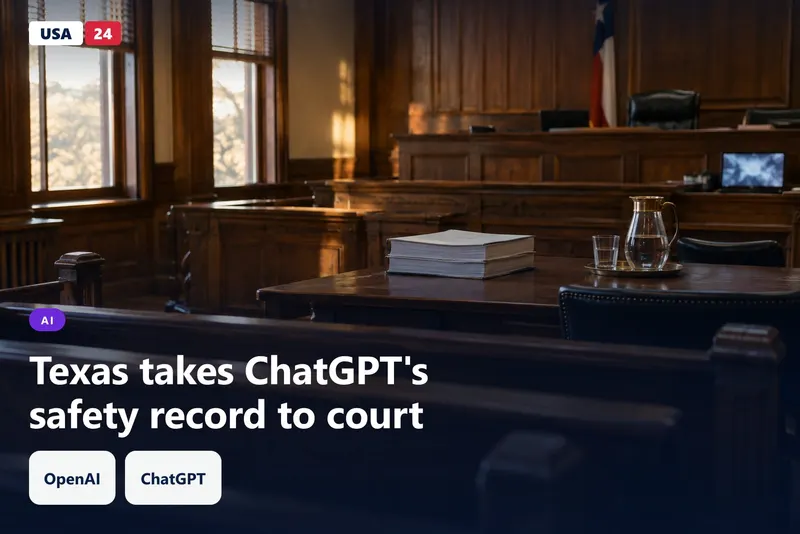 Empty wooden courtroom benches in warm afternoon light, with a stack of bound documents on a counsel table.