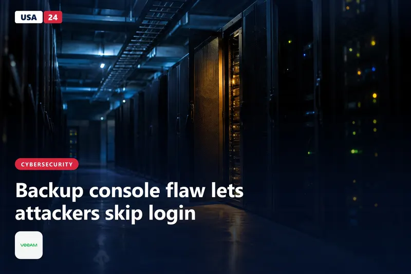 Dim data center aisle at night with black server cabinets, one door open and glowing amber on a wet concrete floor.